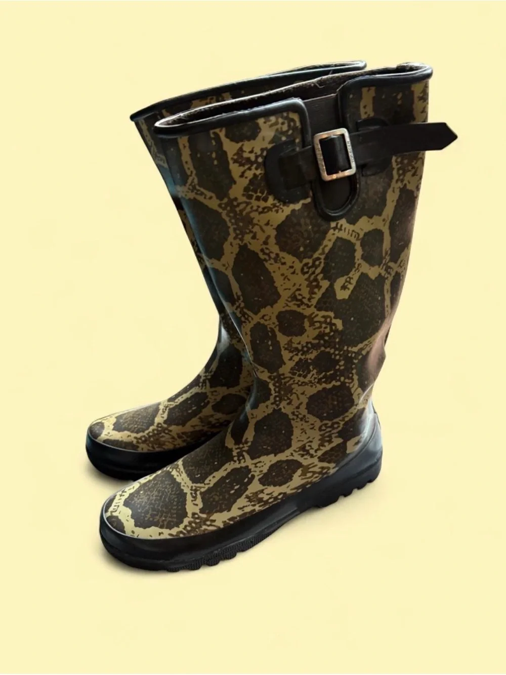 Sperry Brown & Tan Snake Skin-Pattern Brown Rain Boots